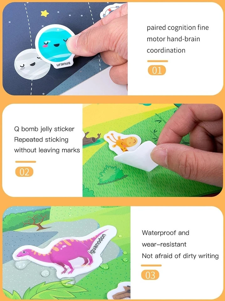 Jelly Reusable Sticker Books for Toddlers 1-3 2-4 Years, Portable Travel Toys St
