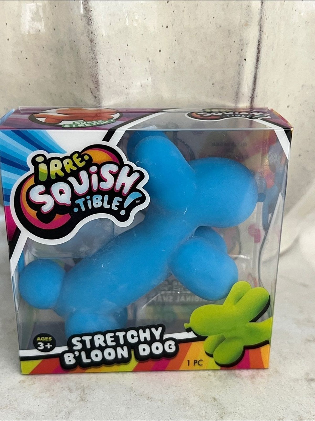JA-RU Irre-Squish-tible Stretchy B’Loon Dog Toy Blue NEW