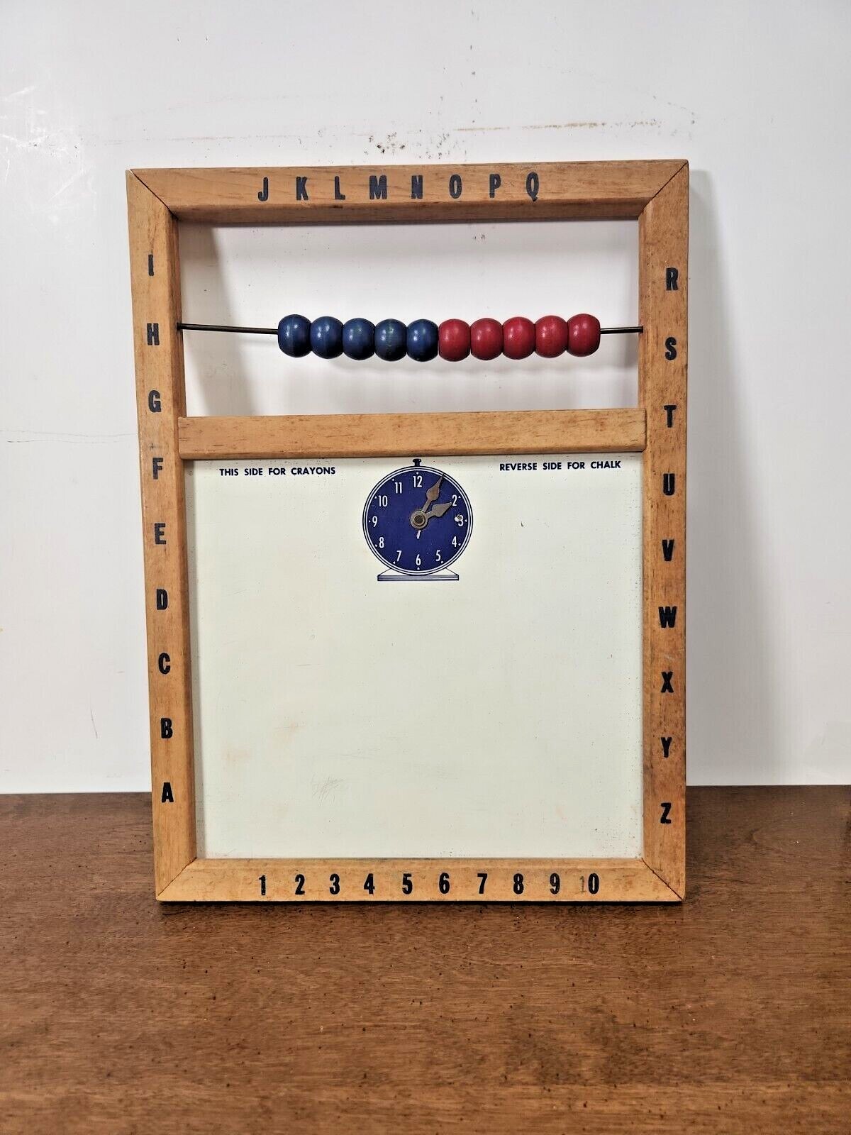 VINTAGE CHILD’S LEARNING CHALKBOARD, CRAYON, ALPHABET, NUMBERS, AND CLOCK