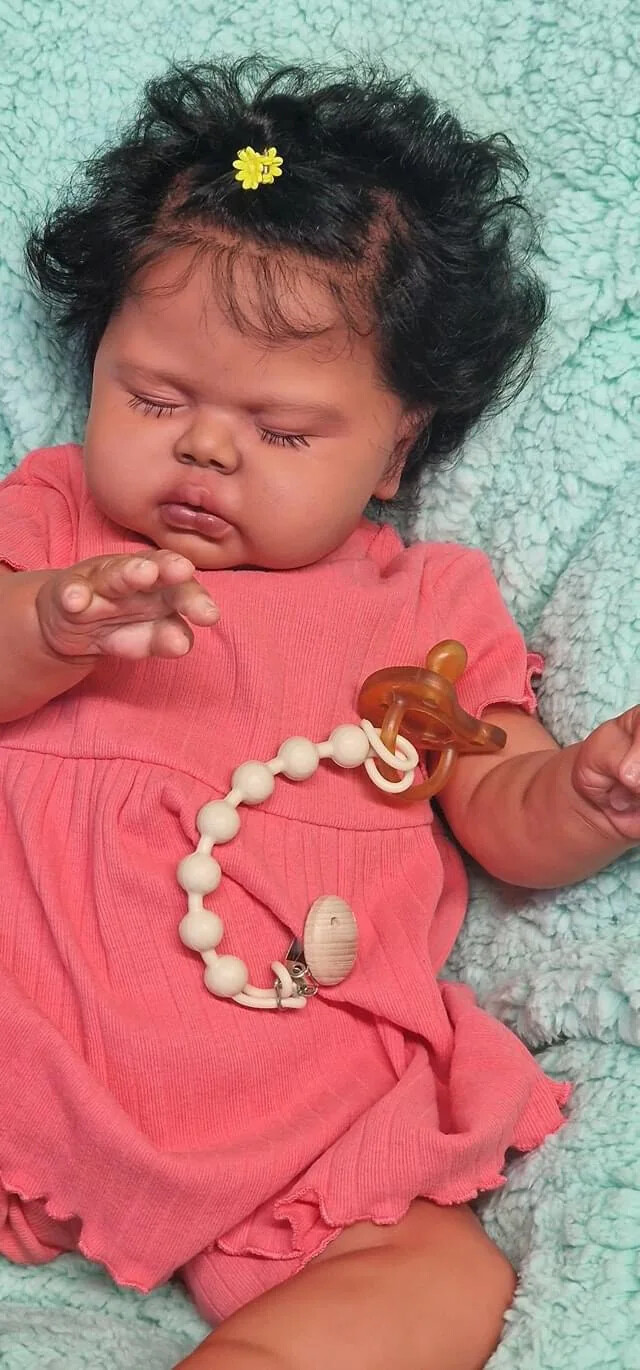 24inch Lifelike Reborn Doll Hand-rooted Hair Toddler Girl Pickle Dark Skin Gifts