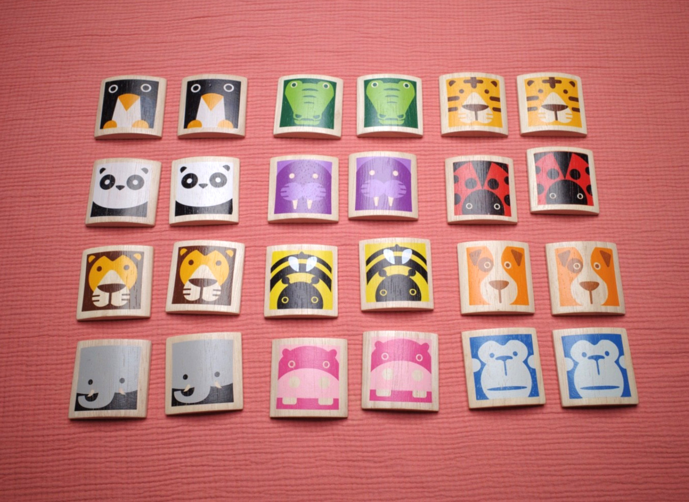 PlanToys Animal Memo Wooden Memory Game Blocks – All 24 Blocks – Used, Excellent