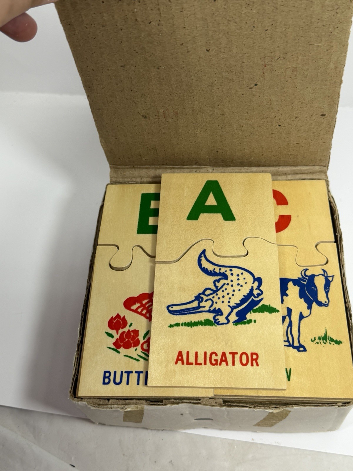 NOS Vintage 1970s Alphabet Match Game Toddler Learning Tool Wooden Animal Letter