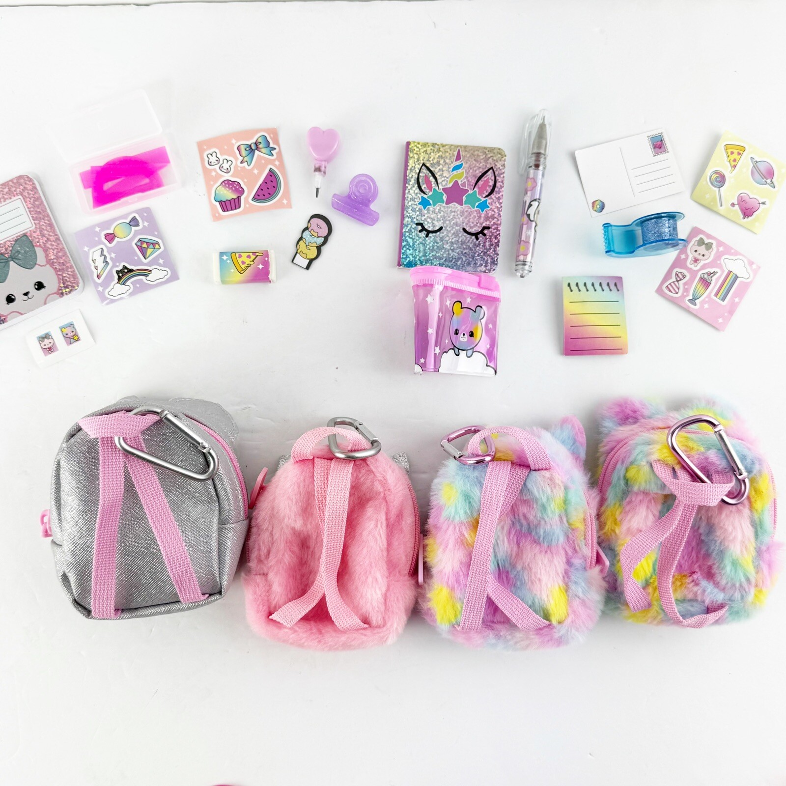 Lot of 4 Miniature Animal Backpack Clip Ons With Fun Accessories & Tools