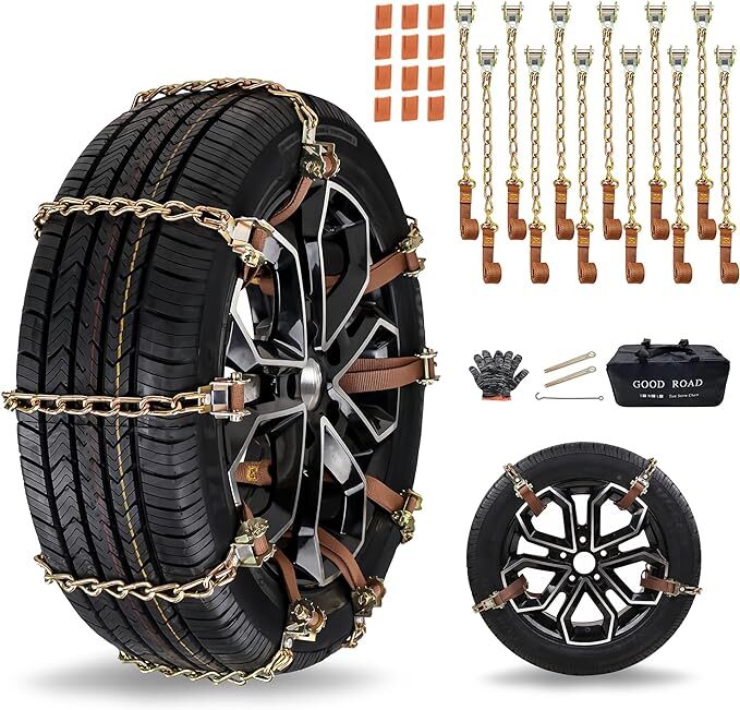 12 Pack Tire Snow Chains, Lypumso Emergency Cable Tire Chains, Anti-Skid