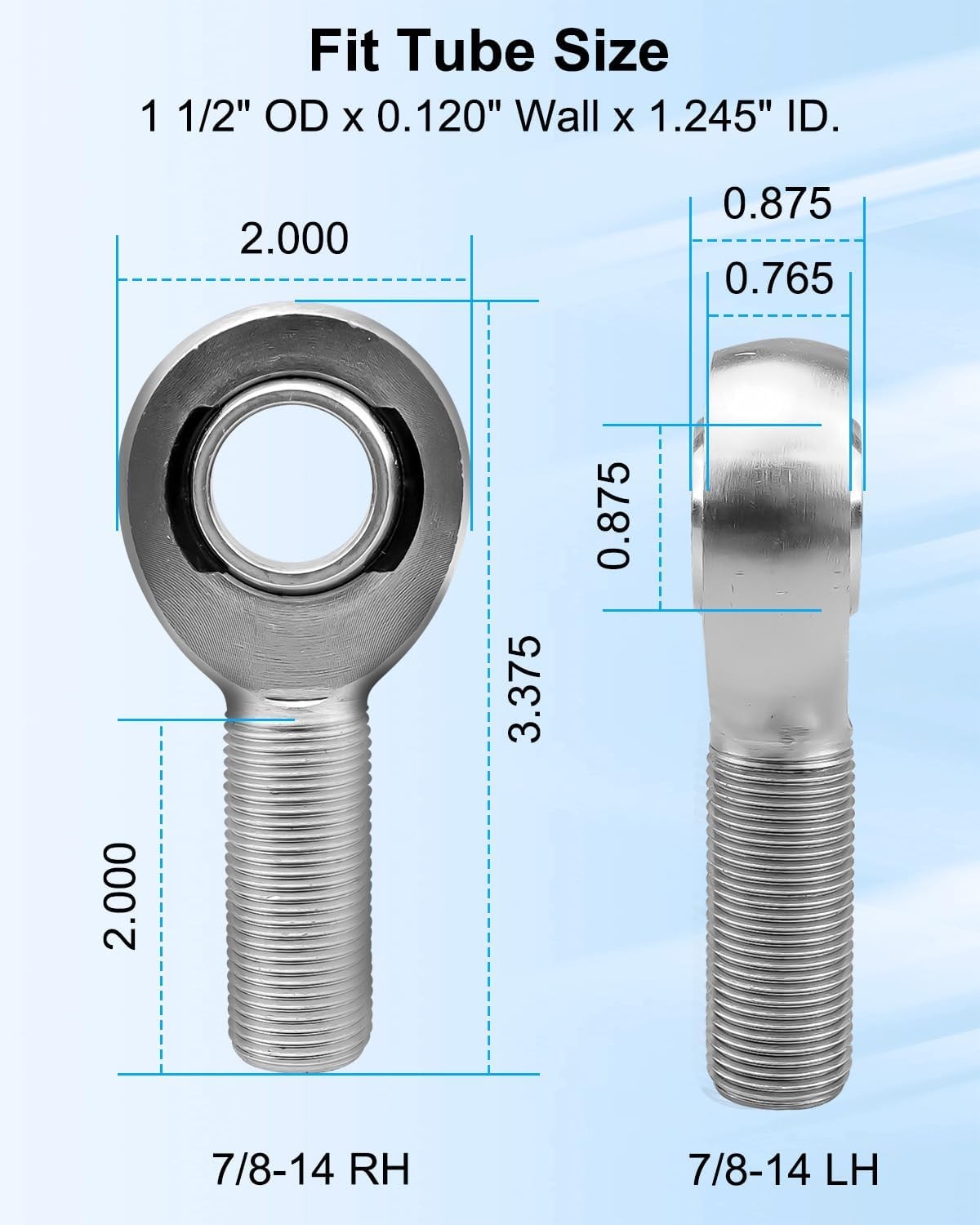 7/8 x 7/8-14 Heim Joint Rod End Kit for Steering and Suspension, with 7/8-1/2