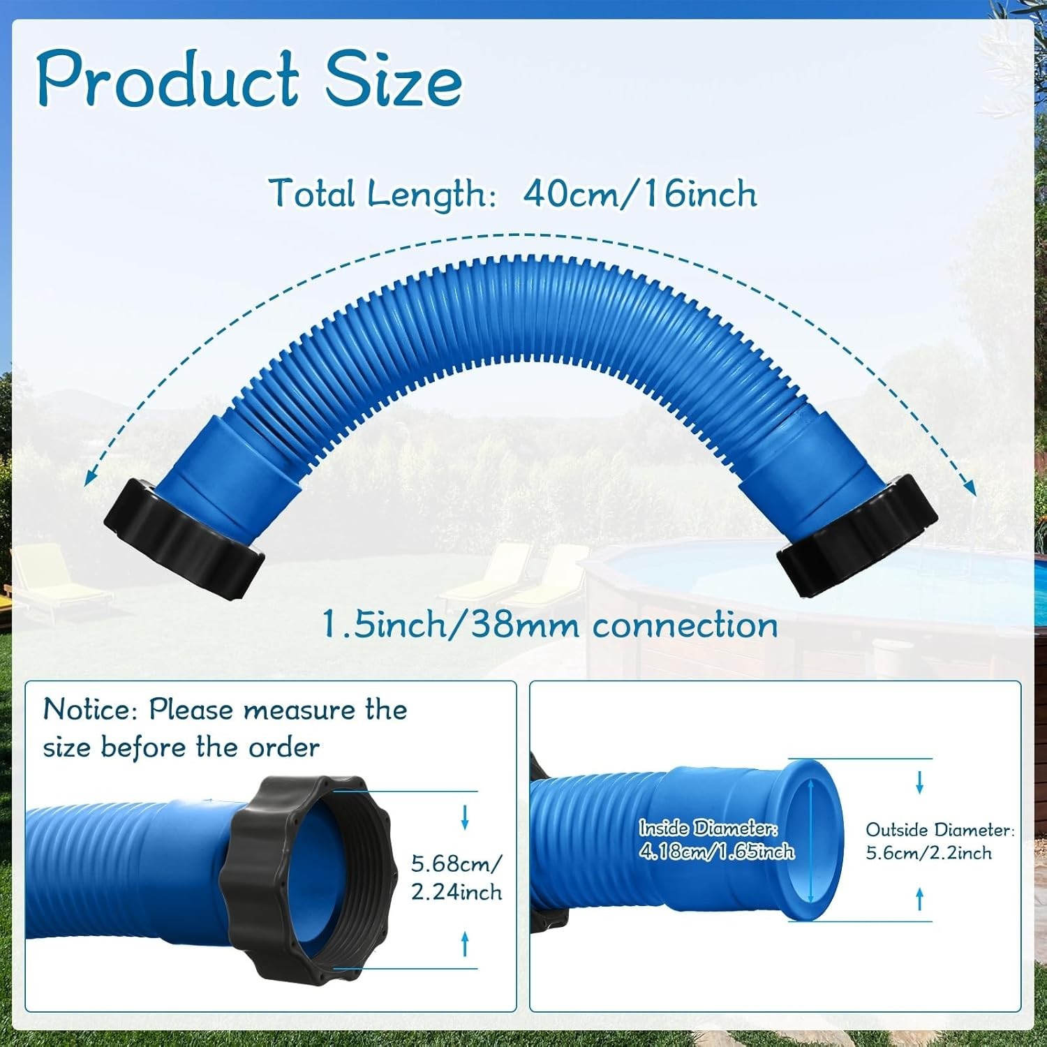 Eboot 16 Inch Pool Pump Hoses for Above Ground Pools 1.5″ Diameter Sand Filter