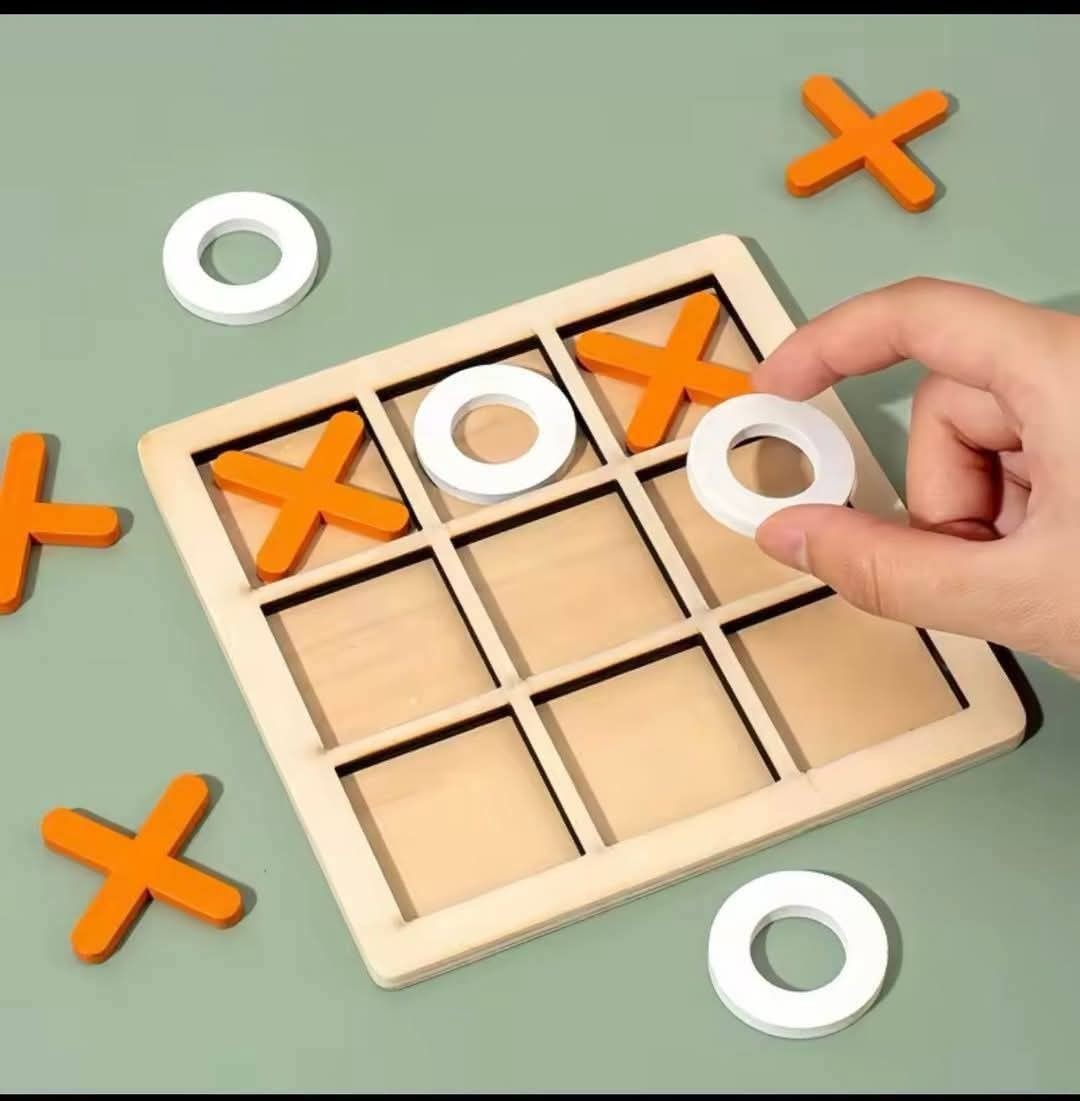 Wooden Tic Tac Toe Board Game Kids Educational Puzzle Toy XO Table Decor Gift
