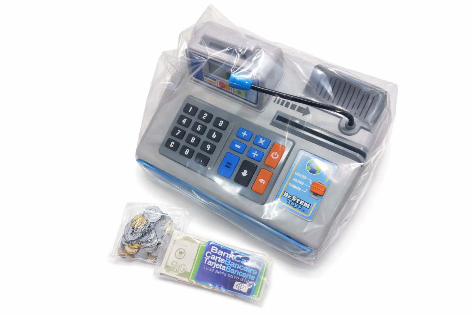 Dr. STEM Toys Talking Toy Cash Register Grey 3 Languages English Spanish French