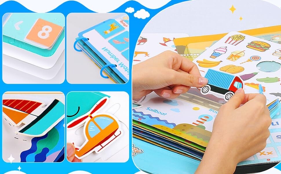 Busy Book for Kids, Preschool Workbook Activity Binder, 17 Themes with 3 Markers