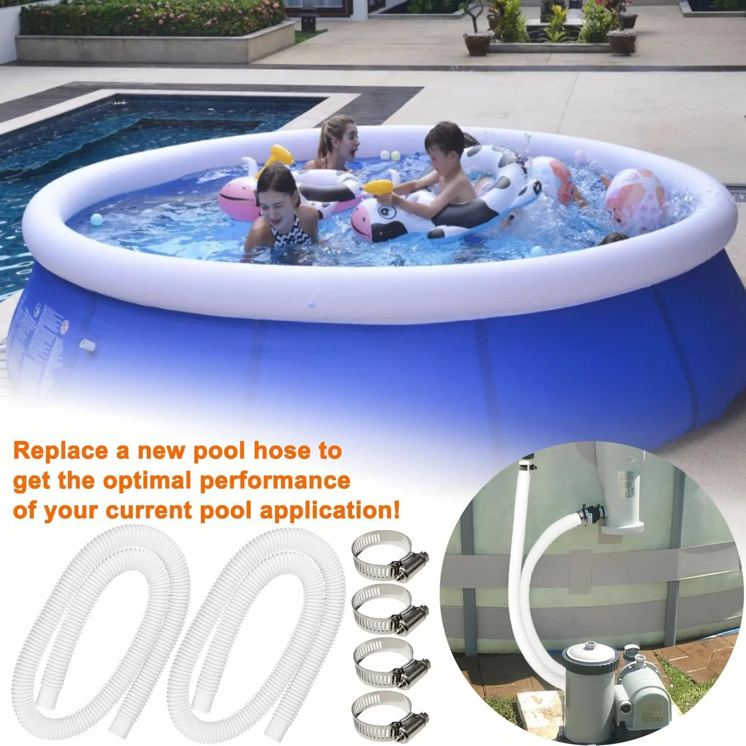 2 Pack 1.25″ x 59″ Pool Hoses for Above Ground Pools, Upgraded Pool Pump Replace