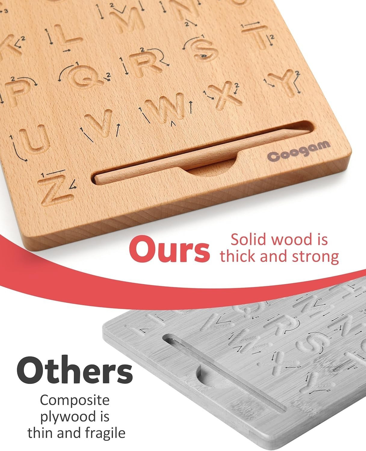 Double-Sided Wooden Alphabet Tracing Board for 3-6 Olds – Fine Motor Skills