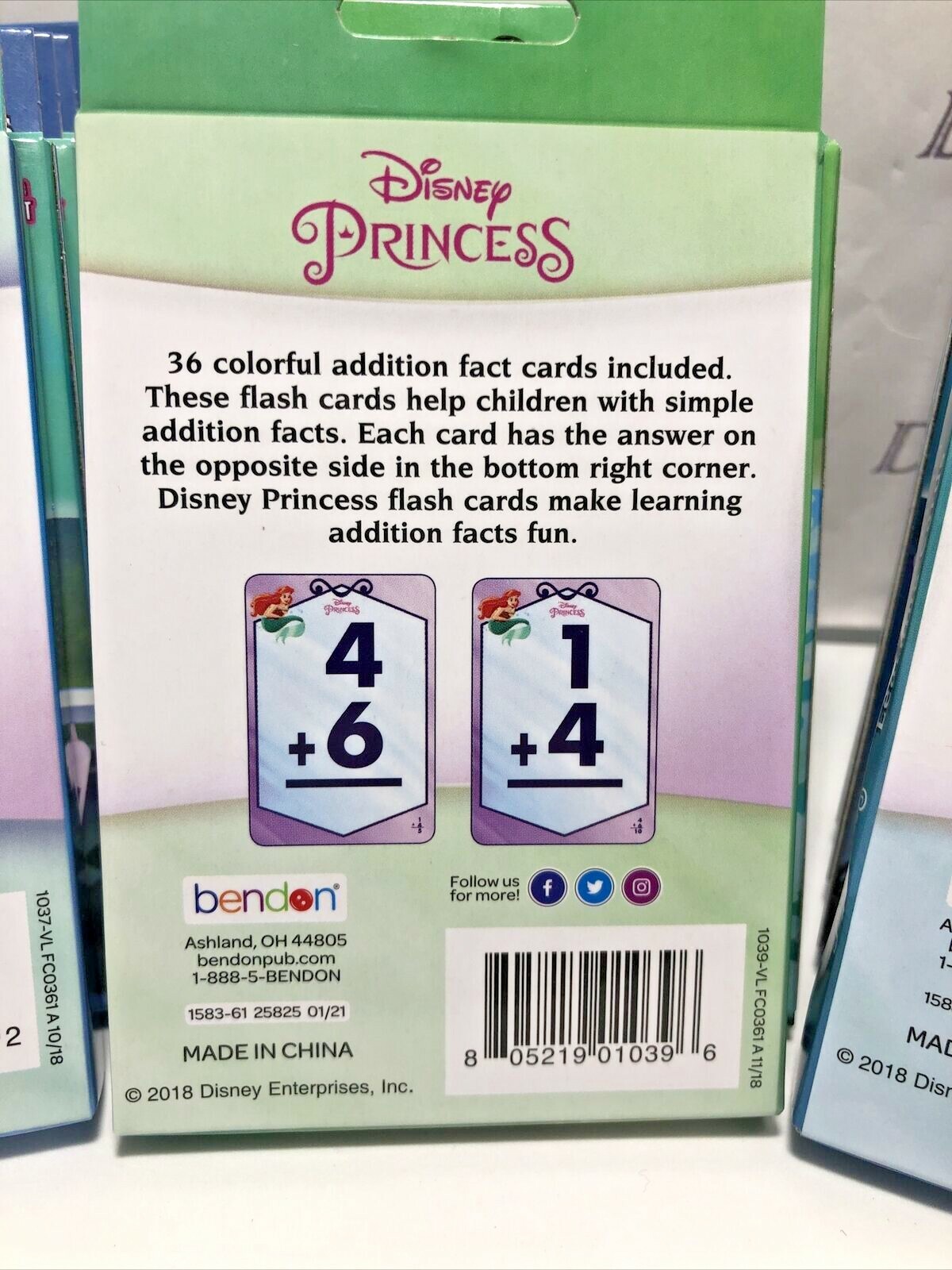 Lot of 3 Disney Princess Learning Flash Cards, Addition, Subtraction, Numbers &
