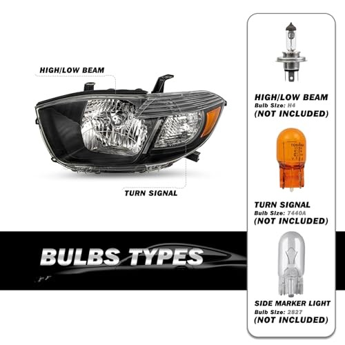 08-10 Toyota Highlander Headlights Left & Right Pair Black Housing Amber