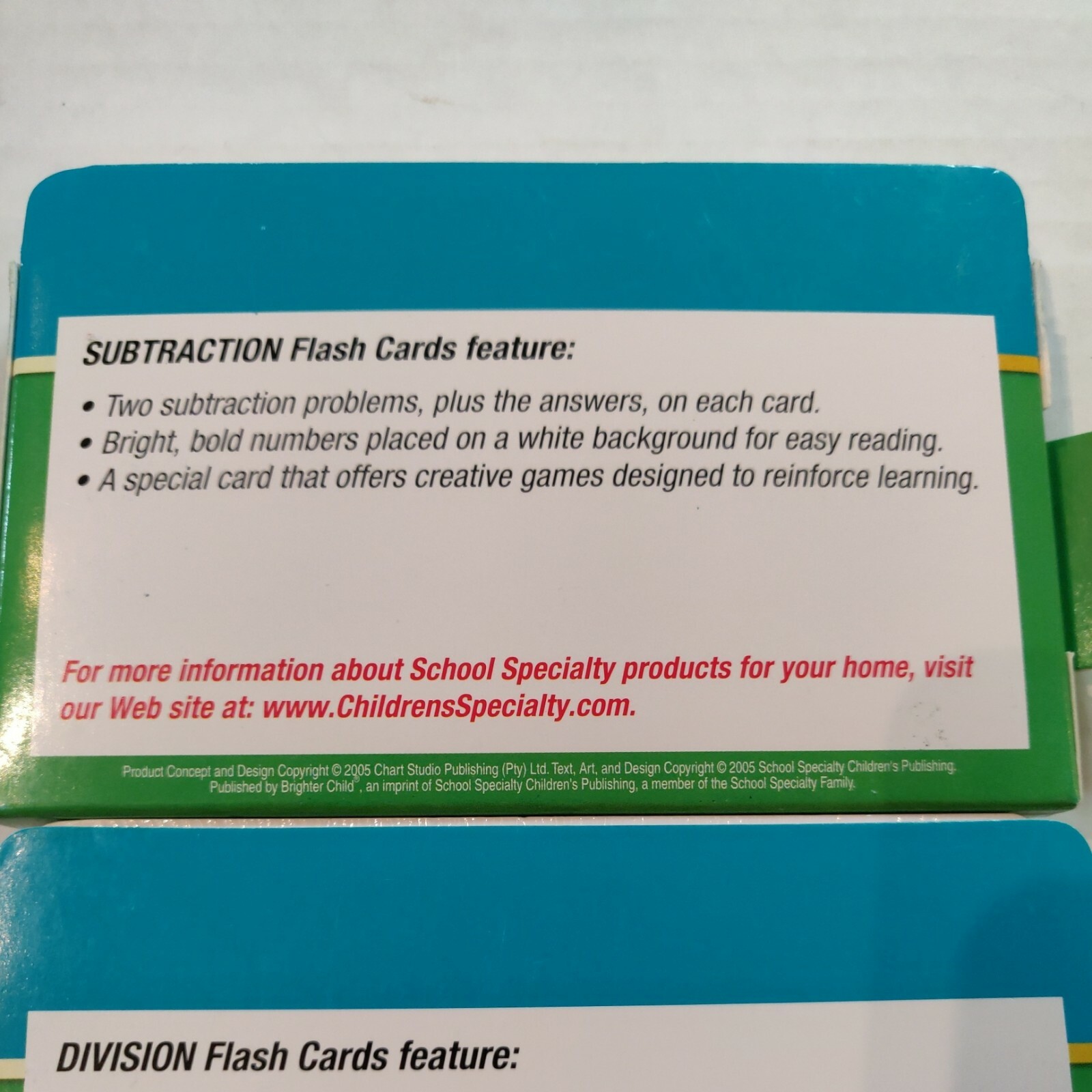 3 Brighter Child ‘Math, Time & Money’ Flash Card Sets Subtraction/Division/Time