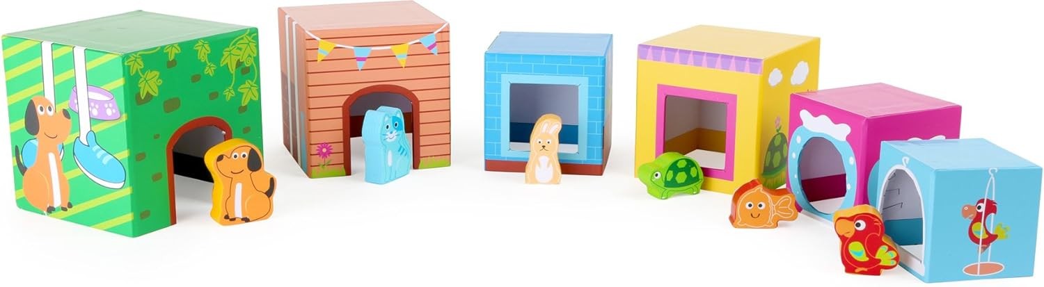 Small Foot 10044 Colourful Stacking Cubes made of cardboard, motor activity w/ 6