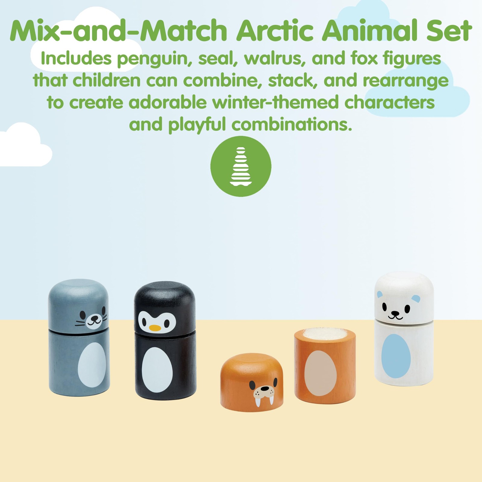 PlanToys® Arctic Animal Matching Wooden Montessori 2.36 inches, Multicolor