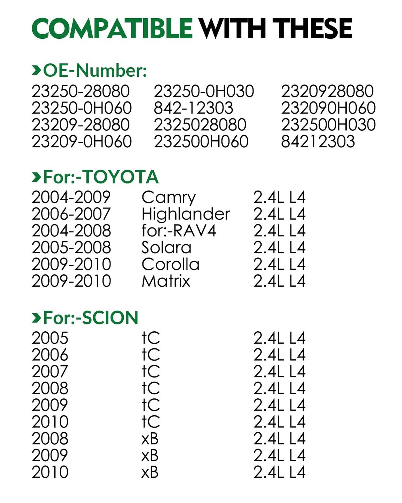 Fuel Injectors 2.4L L4 23250-28080 Fits for:-Toyota 2004-2009 Camry, 2006 200…