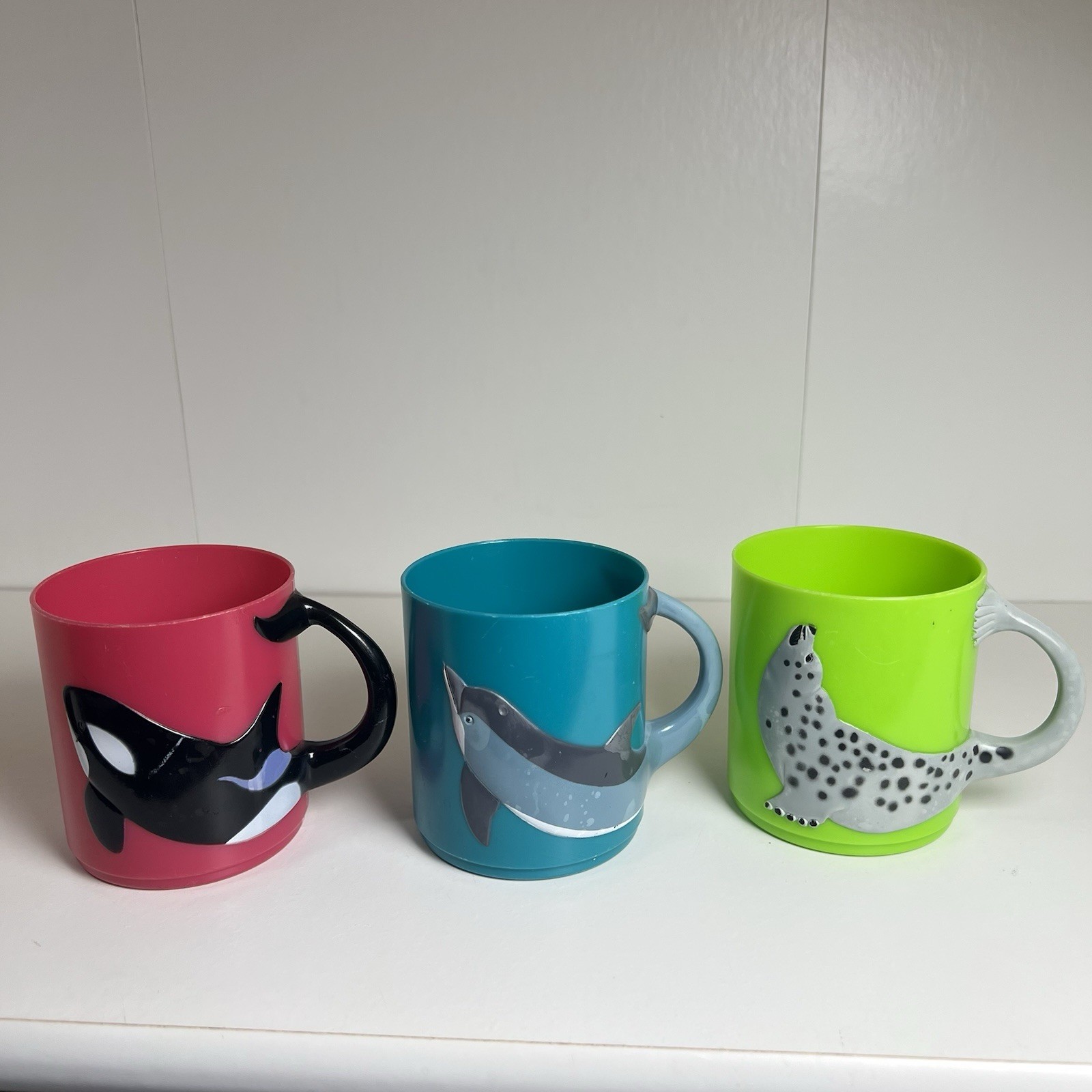 Children’s Plastic Drinking Handled Mugs – Seal, dolphin, whale -birght colored