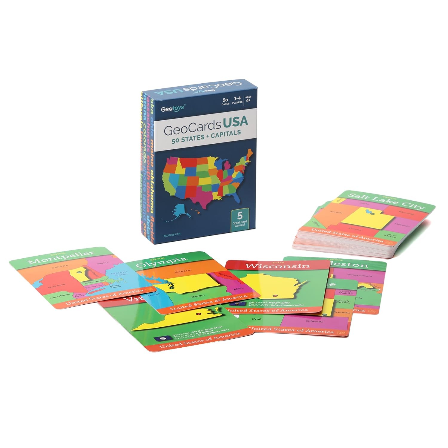 Geotoys GeoCards, USA Flash Cards Geography Game, Kid Card Games for Home,