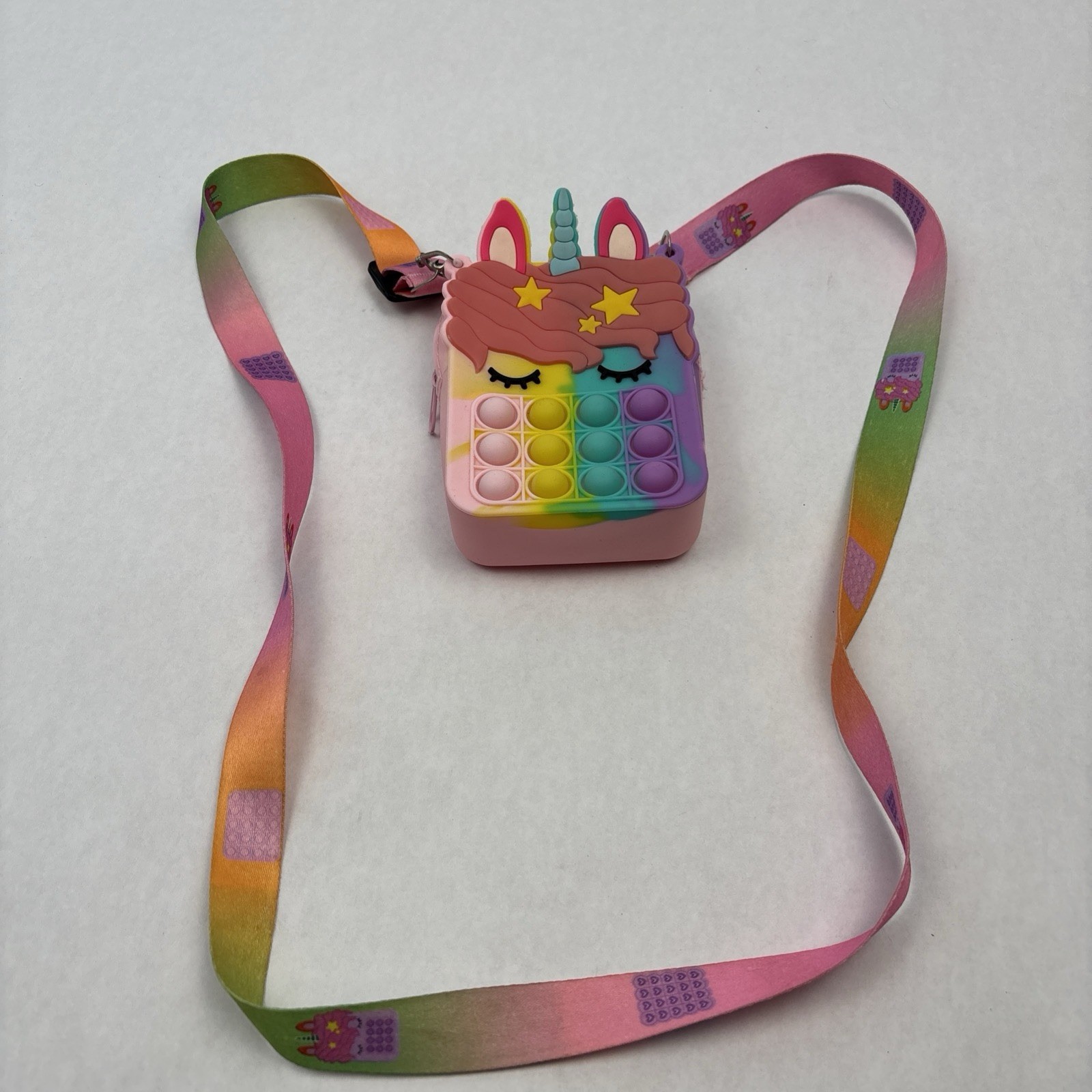 Rainbow Unicorn Purse for Kids Silicone Pop It Fidget Mini Crossbody
