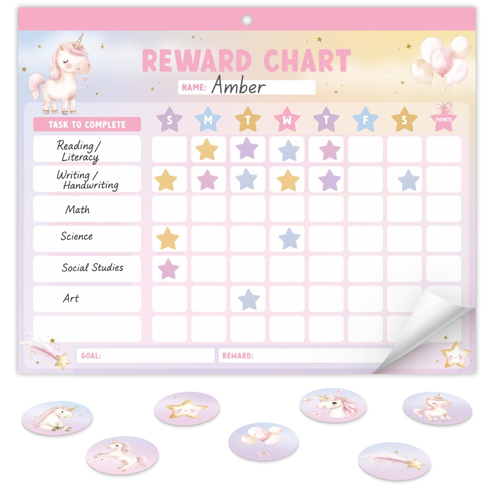 Magnetic Reward Chart for Kids – Motivational Chore Chart with Stickers, Unicorn