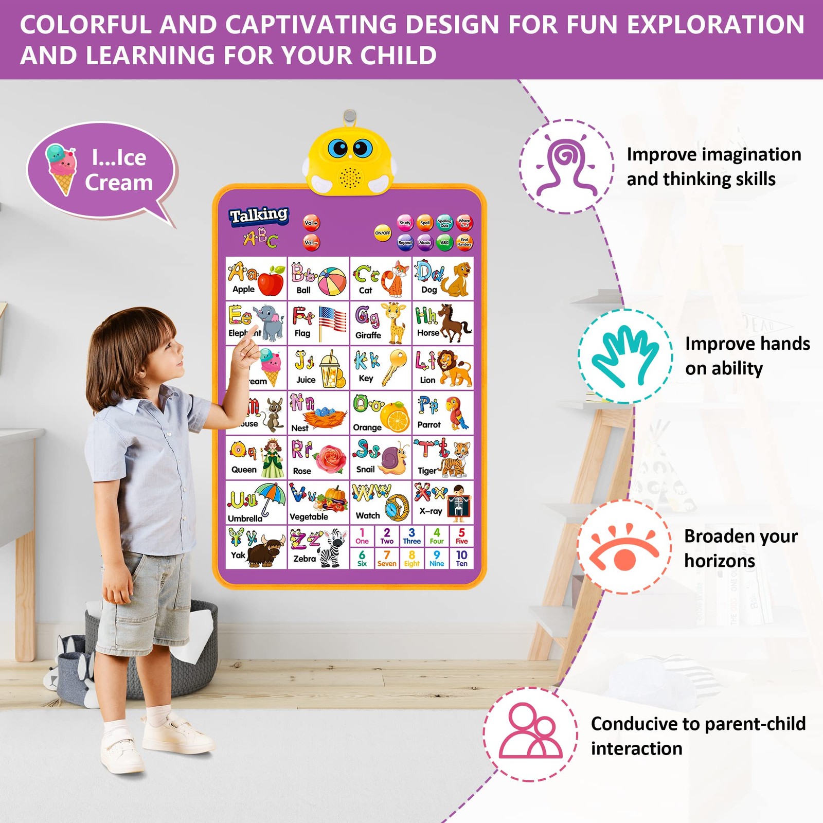 Alphabet Wall Chart, Talking ABC, Music Poster, 16 inches x 24 inches, Purple