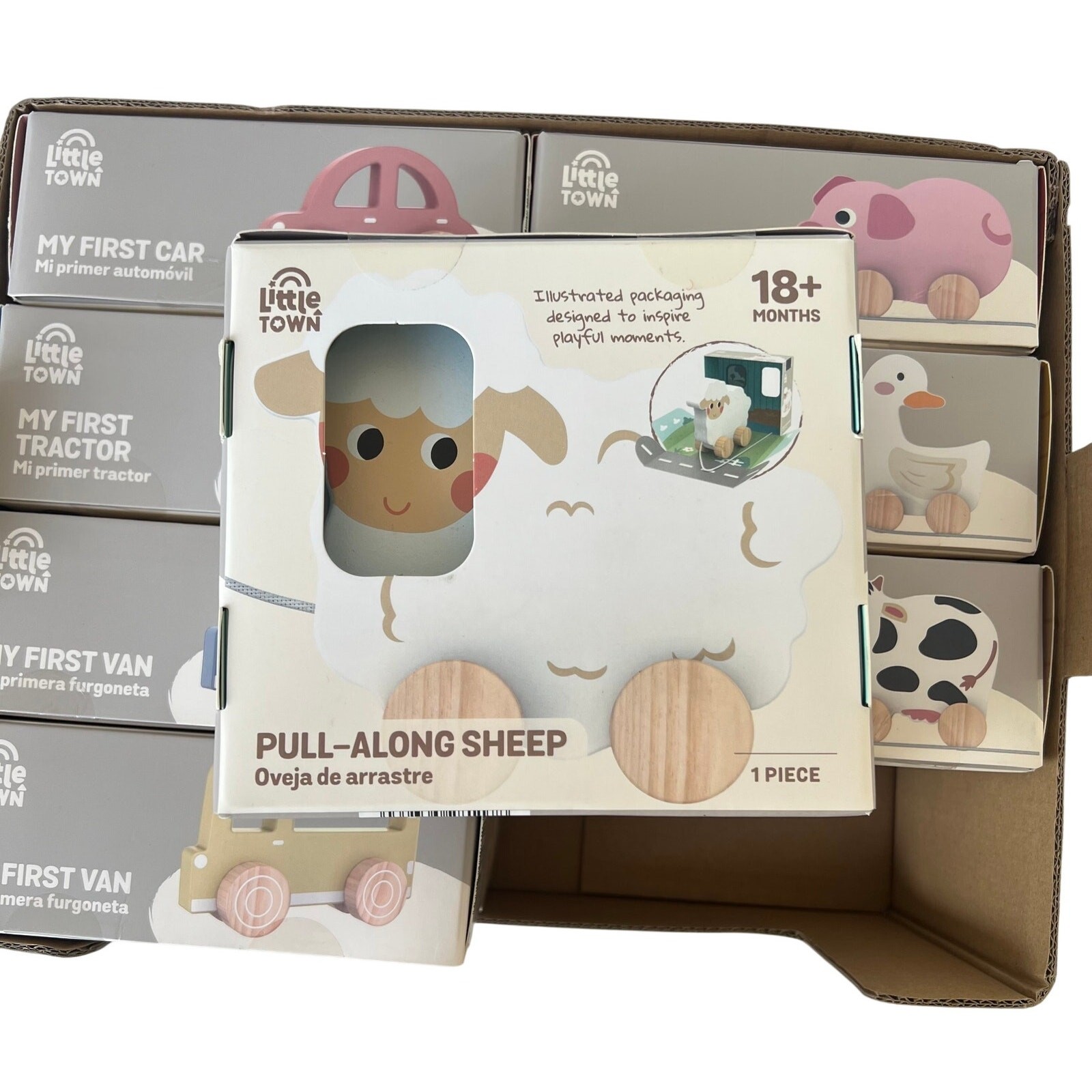 Little Town Wooden Baby Toy Lot 8 NIB Pull-Along Animals & Cars Aldi Montessori