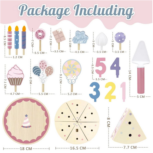 Wooden Kids Kitchen Toy Birthday Cake Pretend Play Cutting Food Educational Gift