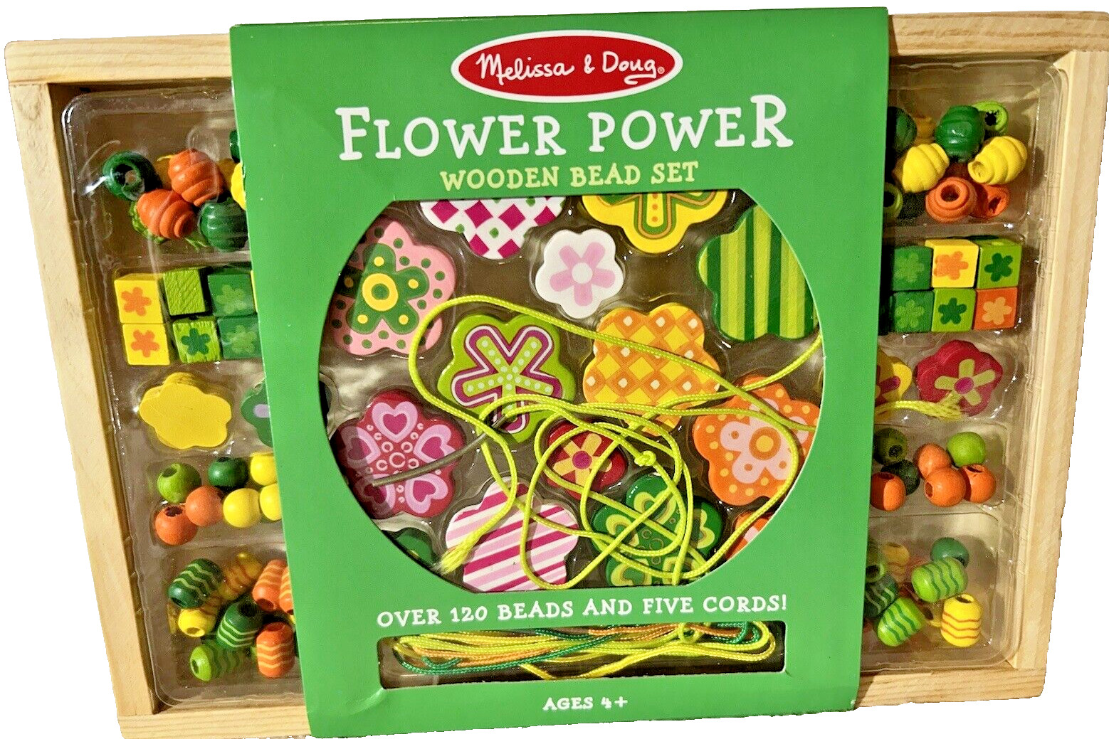 Melissa & Doug~ Flower Power ~Wooden Bead Set~ Ages 4+ ~New~Still Sealed