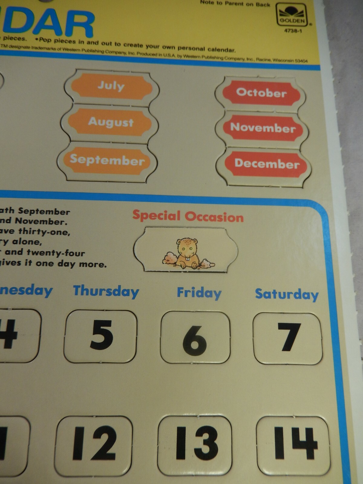 1985 Golden Step Ahead School Classroom Calendar Learning Boards By Golden 4738