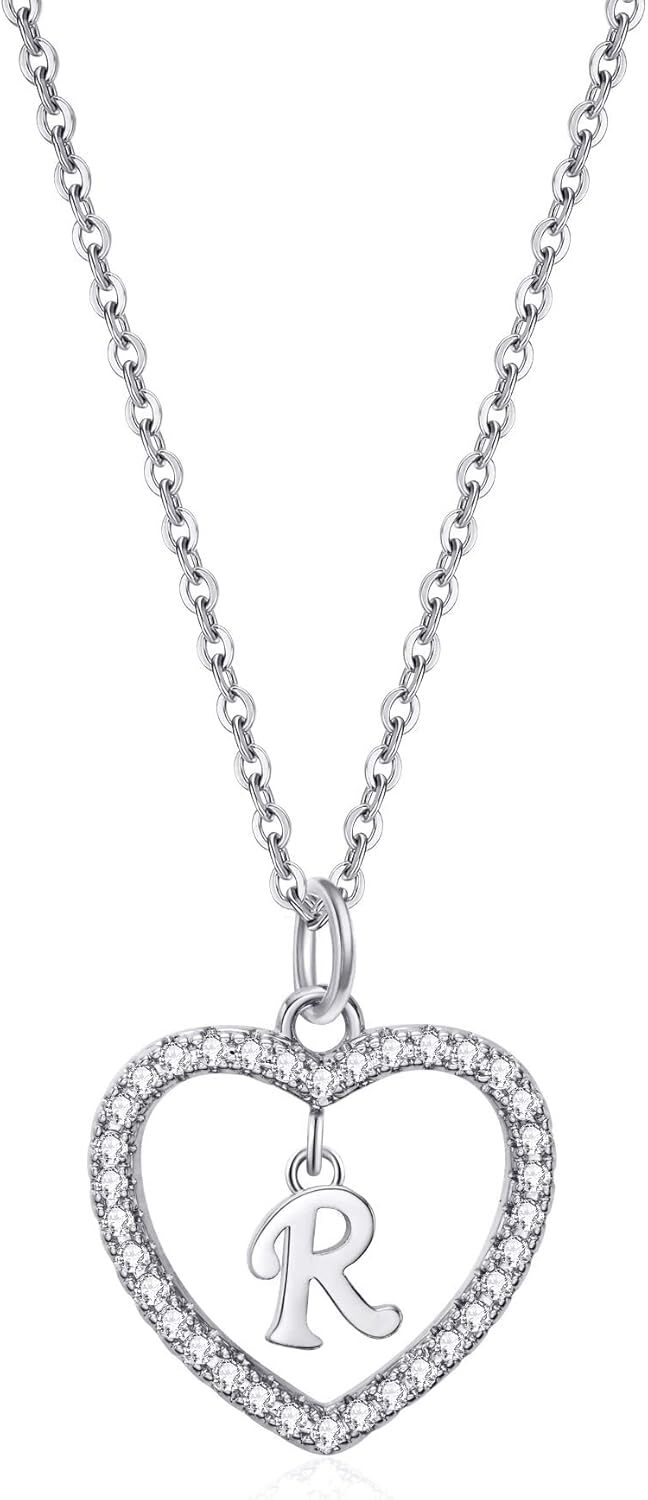 Heart Initial Necklace for Women Dainty Personalised Silver Necklaces Cute