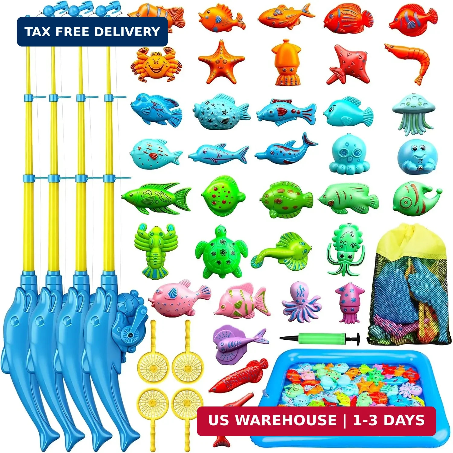 TOY Life 4-Player Magnetic Fishing Game for Kids 3-5 – Toddler Fishing Pole Set