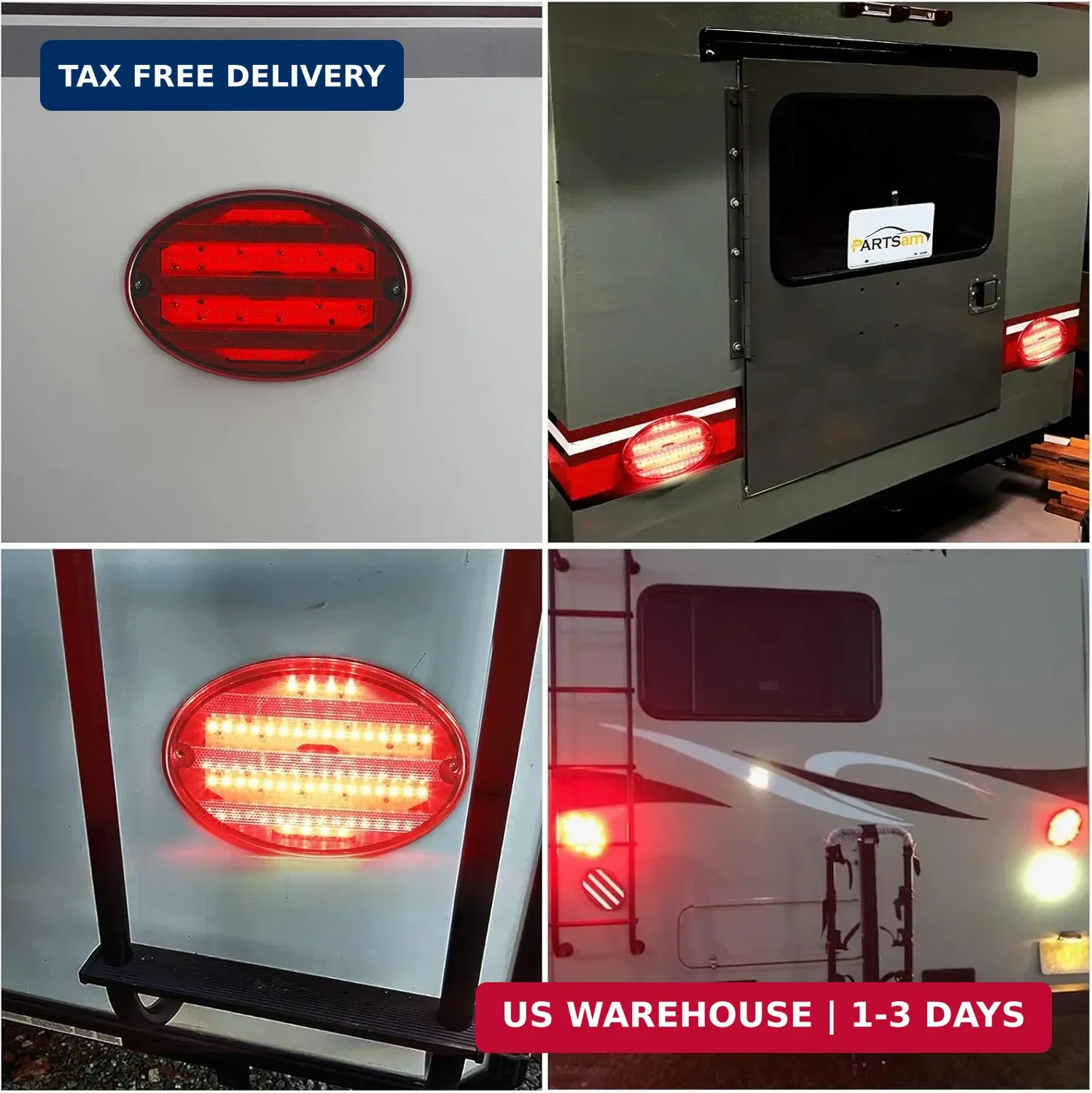 Partsam 2Pcs 8.5″ Oval Led Tail Lights 40LED Red for Trailer RV Motorhome Airstr