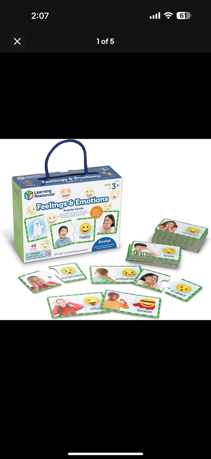 Learning Resources Feelings & Emotions Puzzle Cards, 48 Pieces, Ages 3+