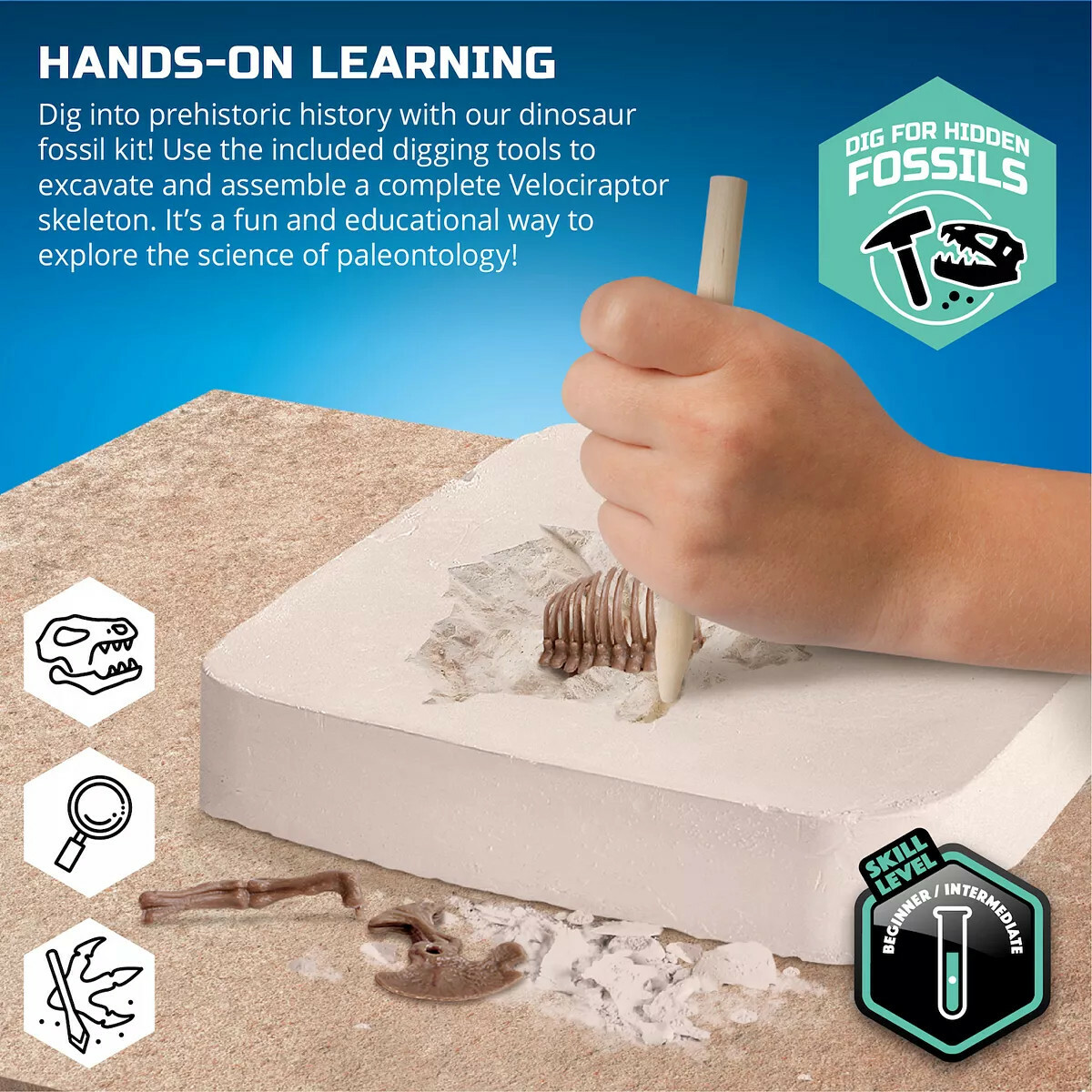 Velociraptor Dinosaur Fossil Excavation Dig Kit Discovery Mindblown STEM Toy