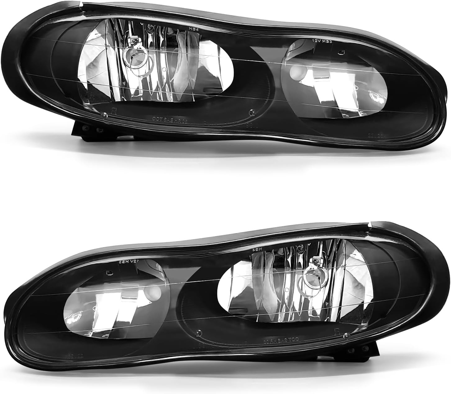 98-02 Chevy Camaro Headlight Assembly Pair Black Housing Clear Lens Replacement