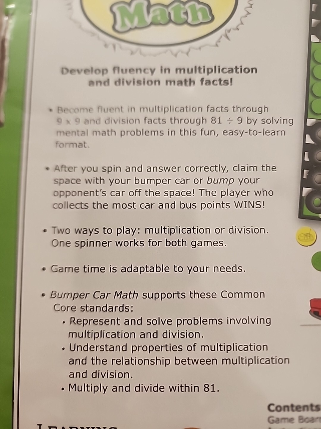Wiebe Carlson Bumper Car Math Game Multiplication Division Grades 3 – 12 WCA4223