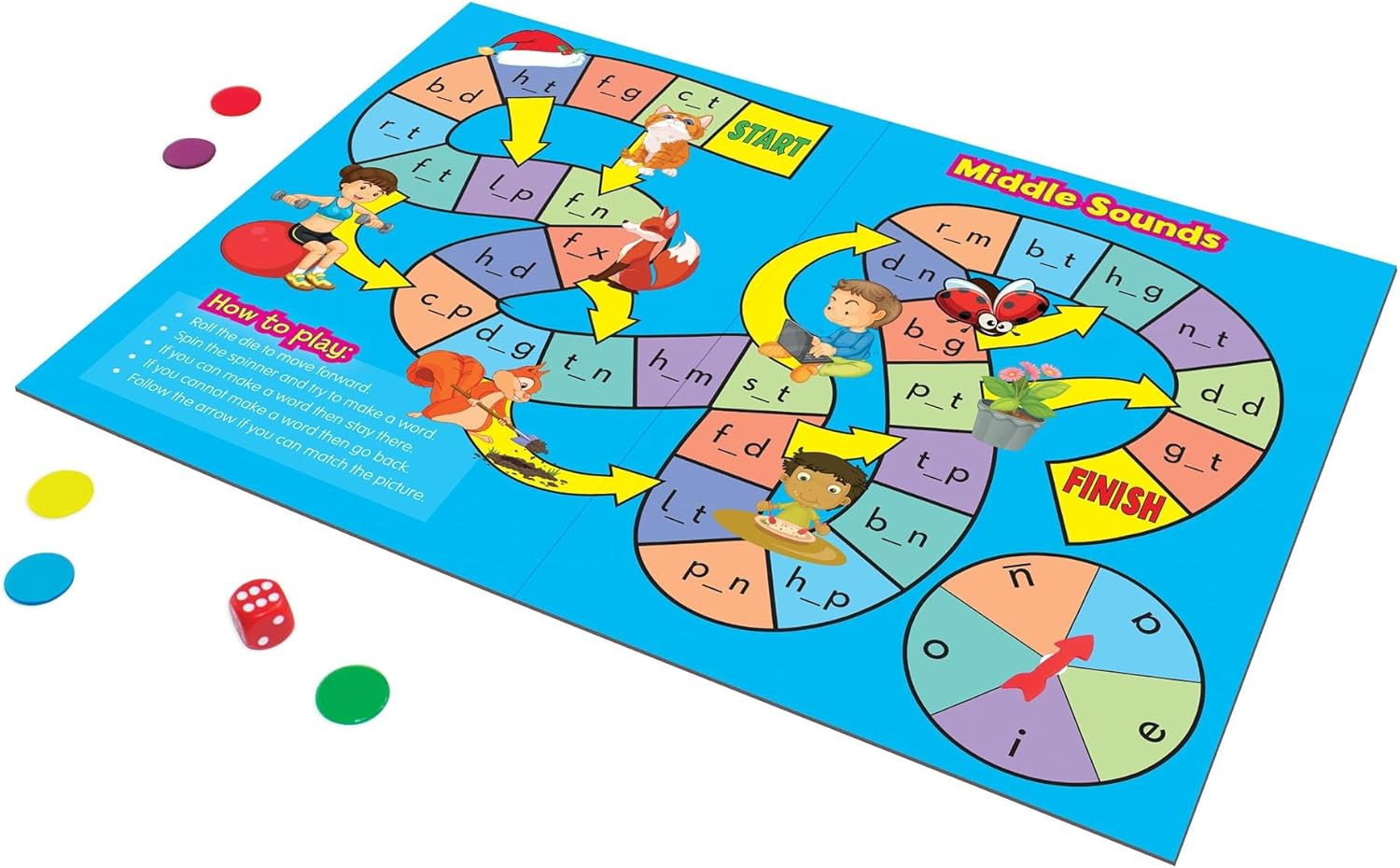 Phonics Board Games Set, 6 Counters, Ages 4-5, Language Skills, Pre K-K, Medium