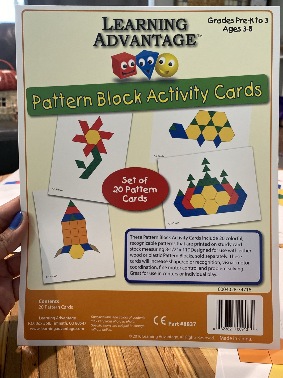 Pattern Block Activity Set Pre-K-Grade 3 20 Cards Shapes Learning Advantage