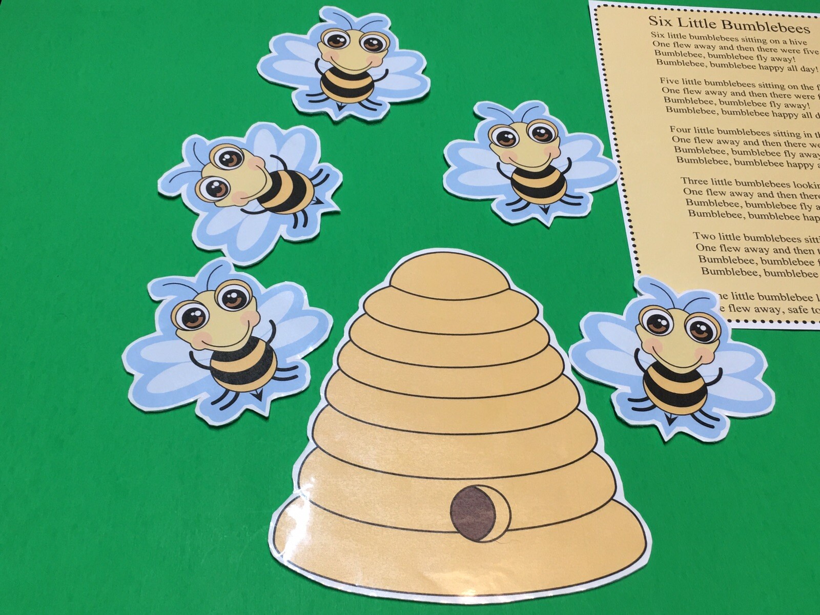 Six Little Bumble Bees Flannel Board Set – Laminated Activity Set – Teaching