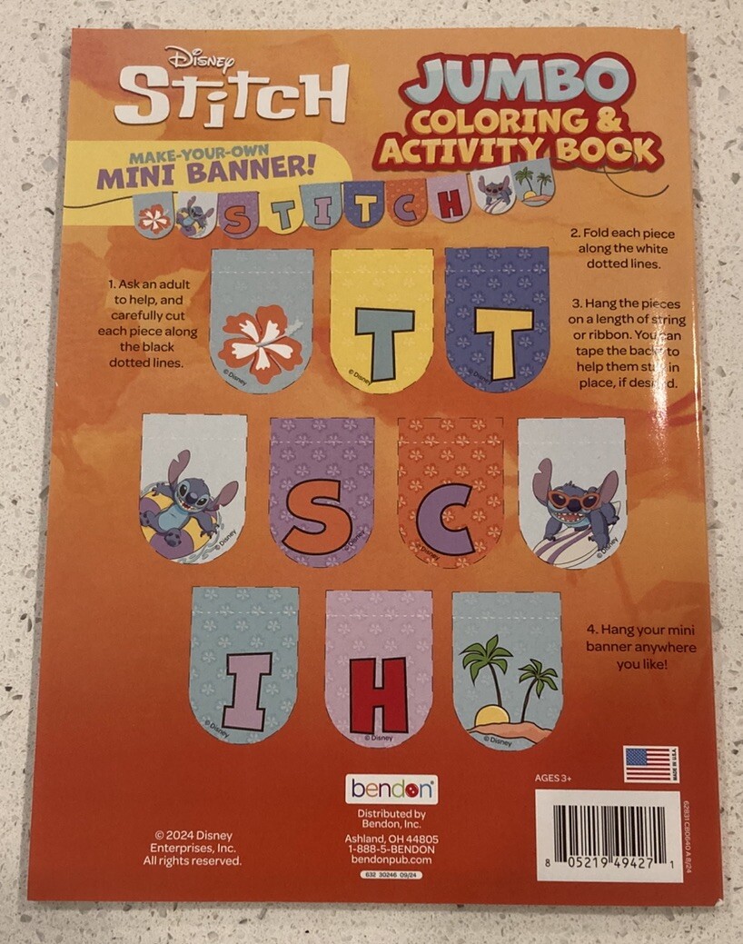 Disney STITCH Jumbo Coloring & Activity Book New Bendon Made In USA 2023