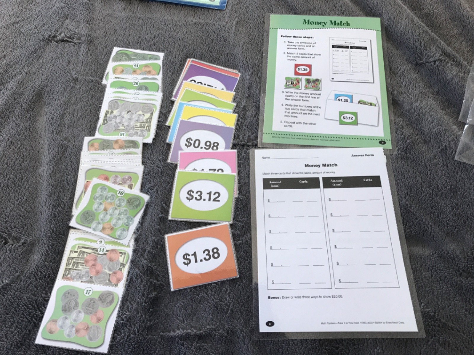 Money Match! Grade 3-4 math file folder game teacher