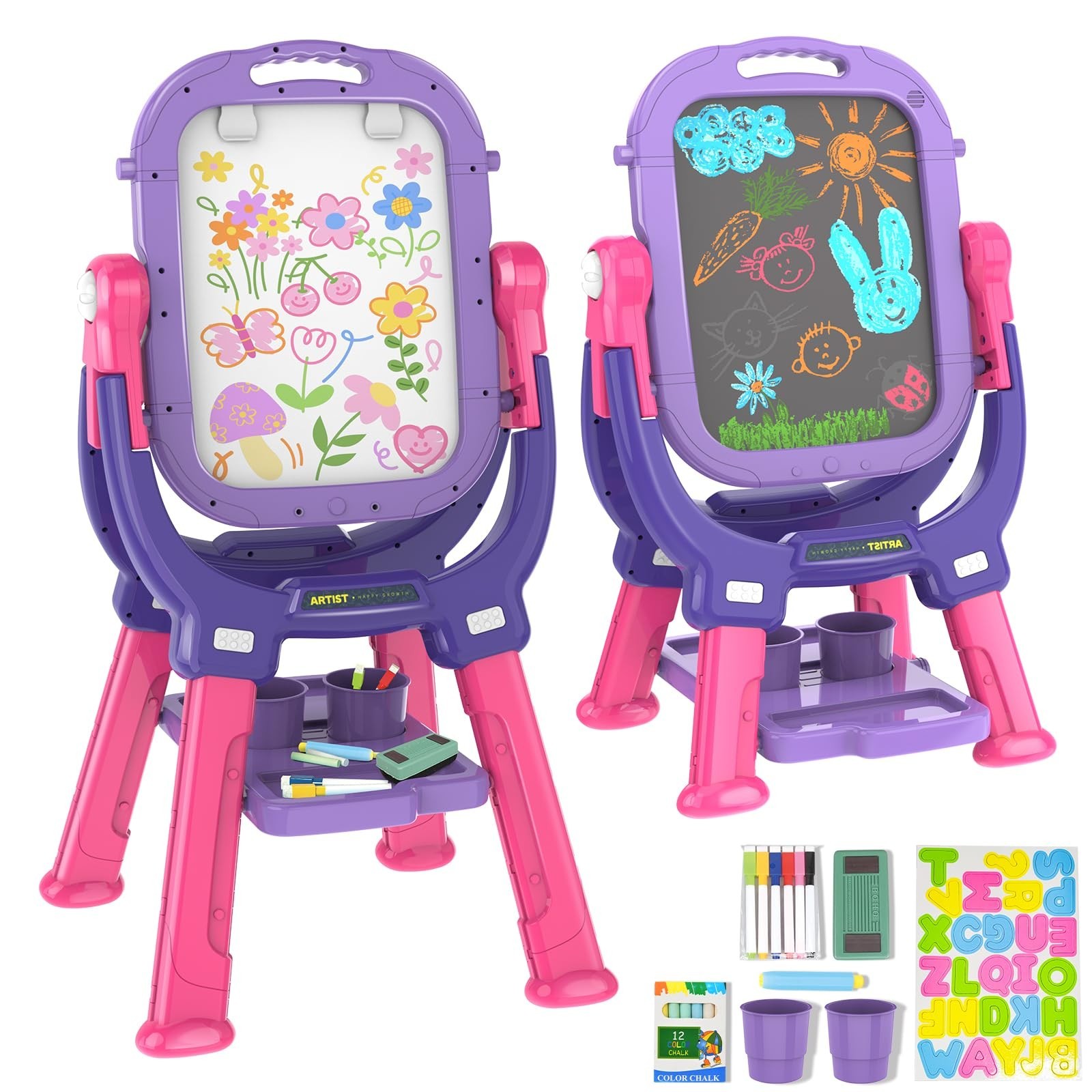 Easel for Kids, Toddler Art Easel Adjustable Standing, Magnetic Double Sided …