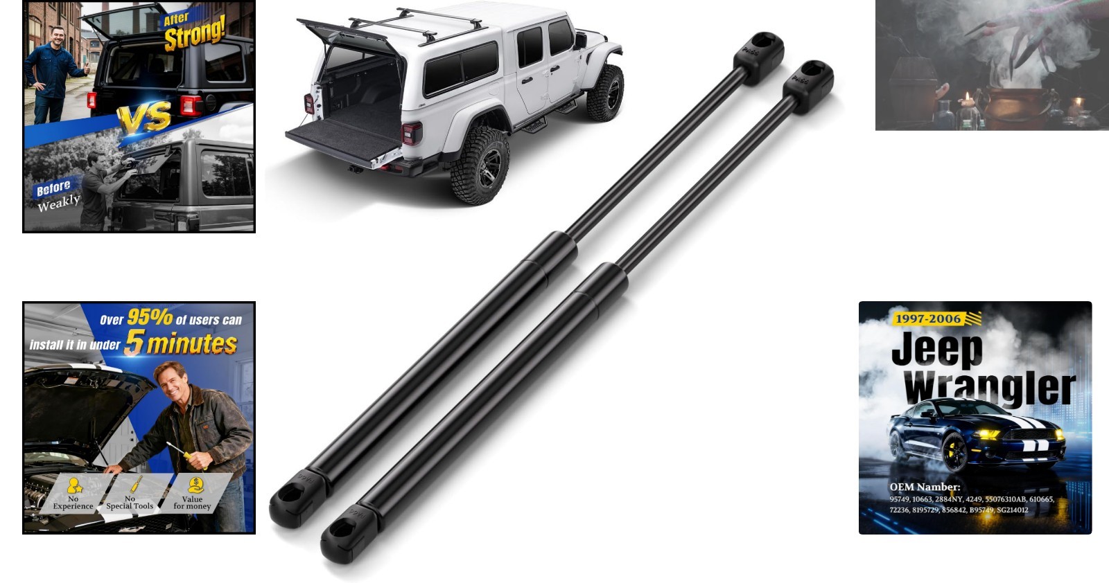 Durable Carbon Steel Rear Window Struts for Jeep Wrangler TJ – Easy Install