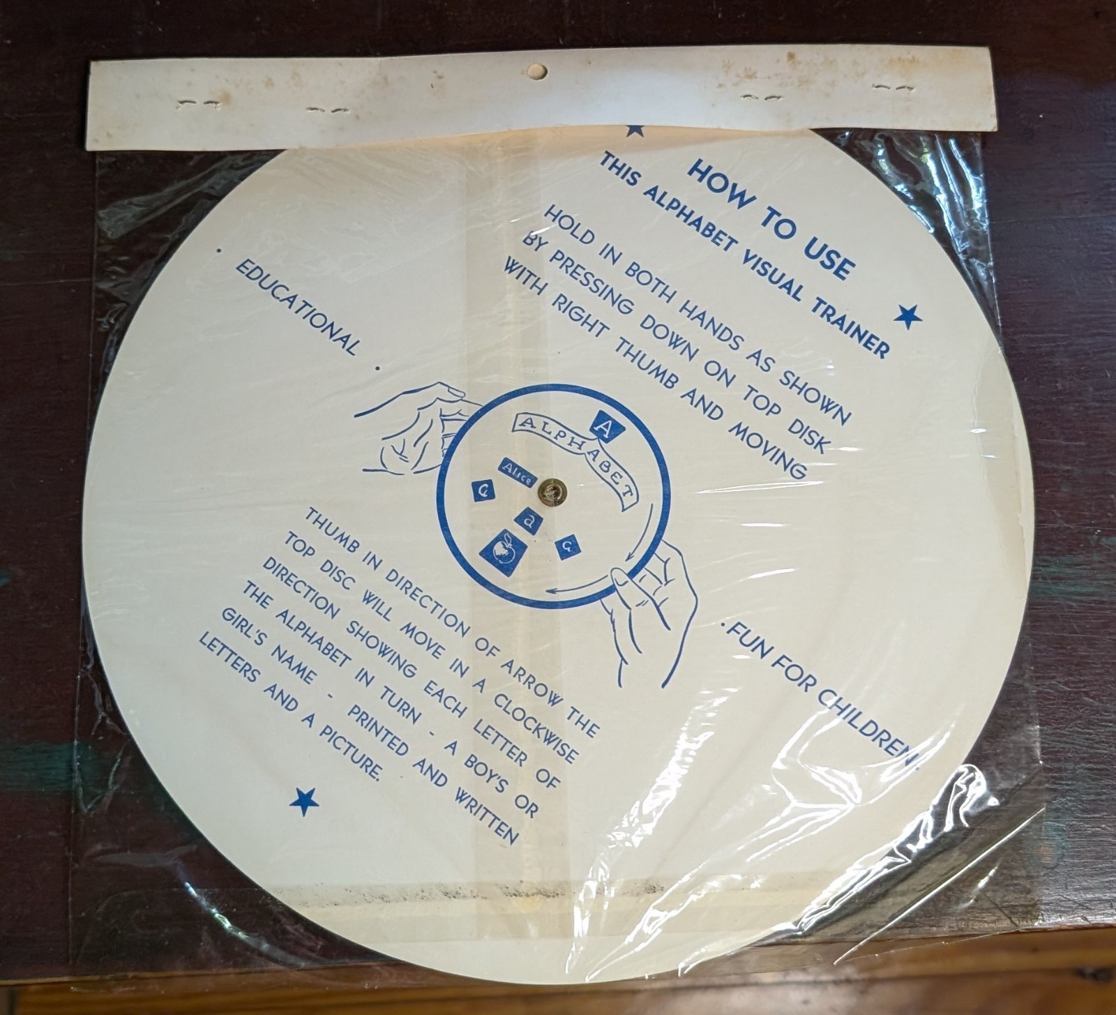 Rare 1953 Minottoy ABC Alphabet Visual Learner Wheel With Clown Faces, Sealed