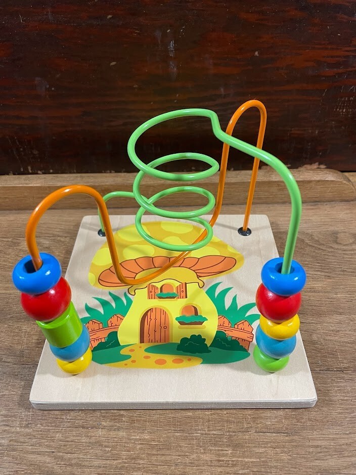 Colorful Wood Bead Maze Toy Two Tracks Mushroom House Graphics Bead Toy