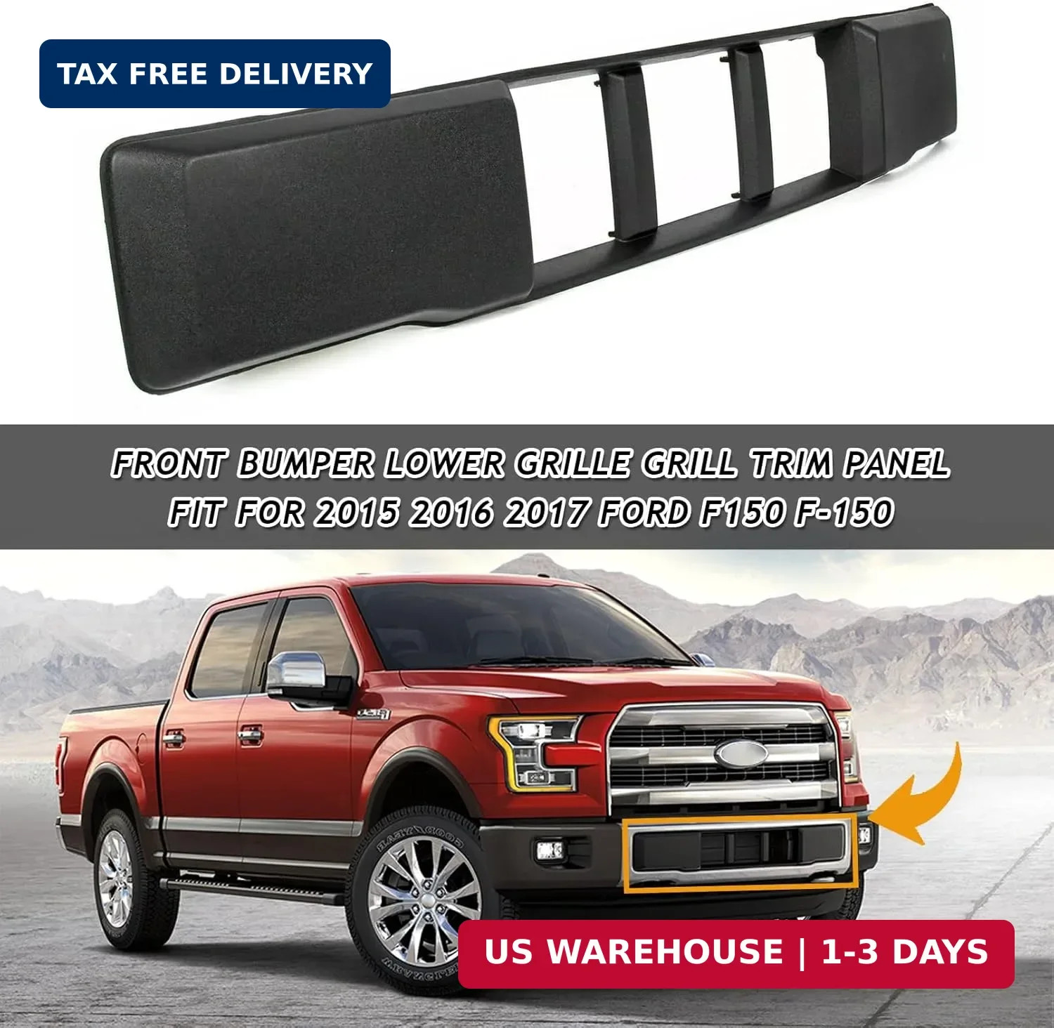 Front Lower Grille Trim Panel Compatible With 2015-2017 Ford F-150 F150 Black Fr