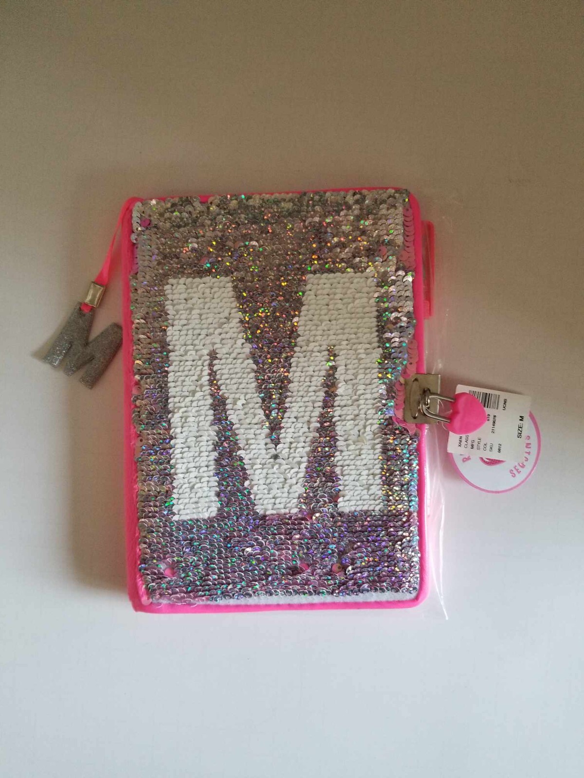 Justice Girls Sequin Neon Flip Sequins Diary Journal Writing Notebook Initial M