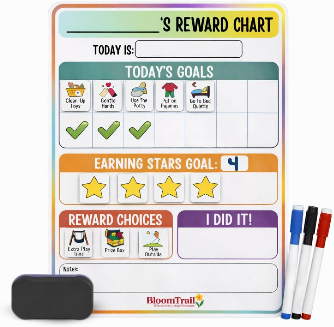 Reward Charts for Toddlers – Magnetic Daily Routine & Behavior Chart for Kids, P