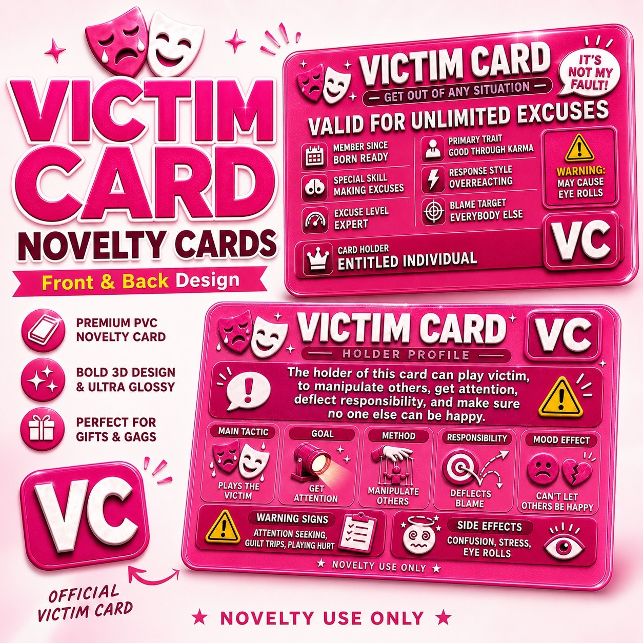 Custom Victim Card Novelty PVC Card – Funny Wallet Size Gag Gift